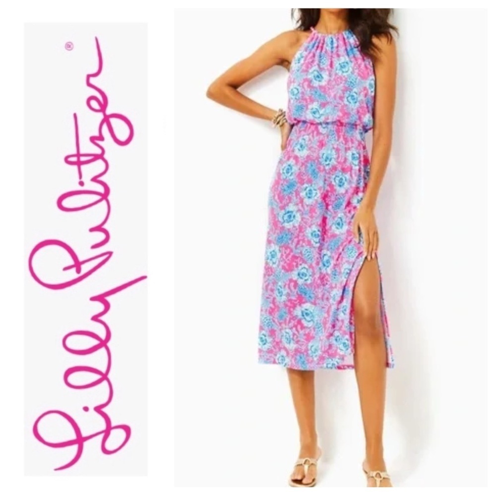 Lilly Pulitzer Gracelyn Halter Midi Dress - Roxie Pink Wave N Sea Size XL NWT